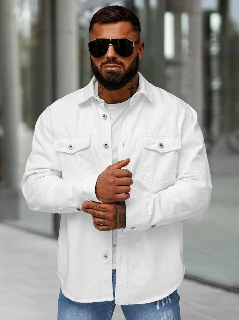 Vīriešu džinsu krekls balts OZONEE L/CA777/2