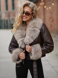 Sieviešu ādas jaka šokolāde OZONEE JS/61M8511/158