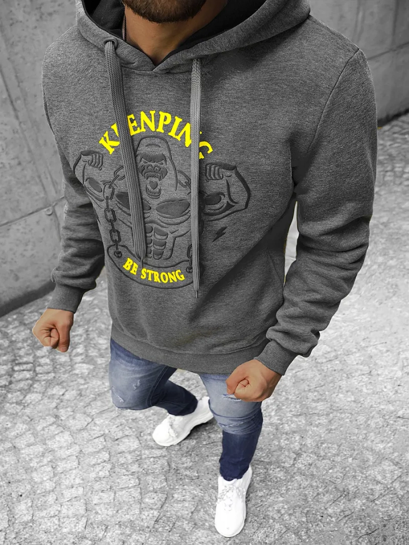 Vīriešu džemperis ar kapuci grafīta OZONEE JS/Y10068