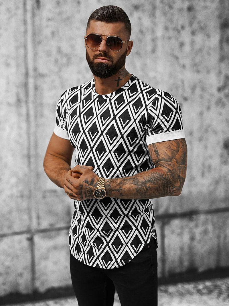 Vīriešu t-krekls melni-balts OZONEE O/P1048