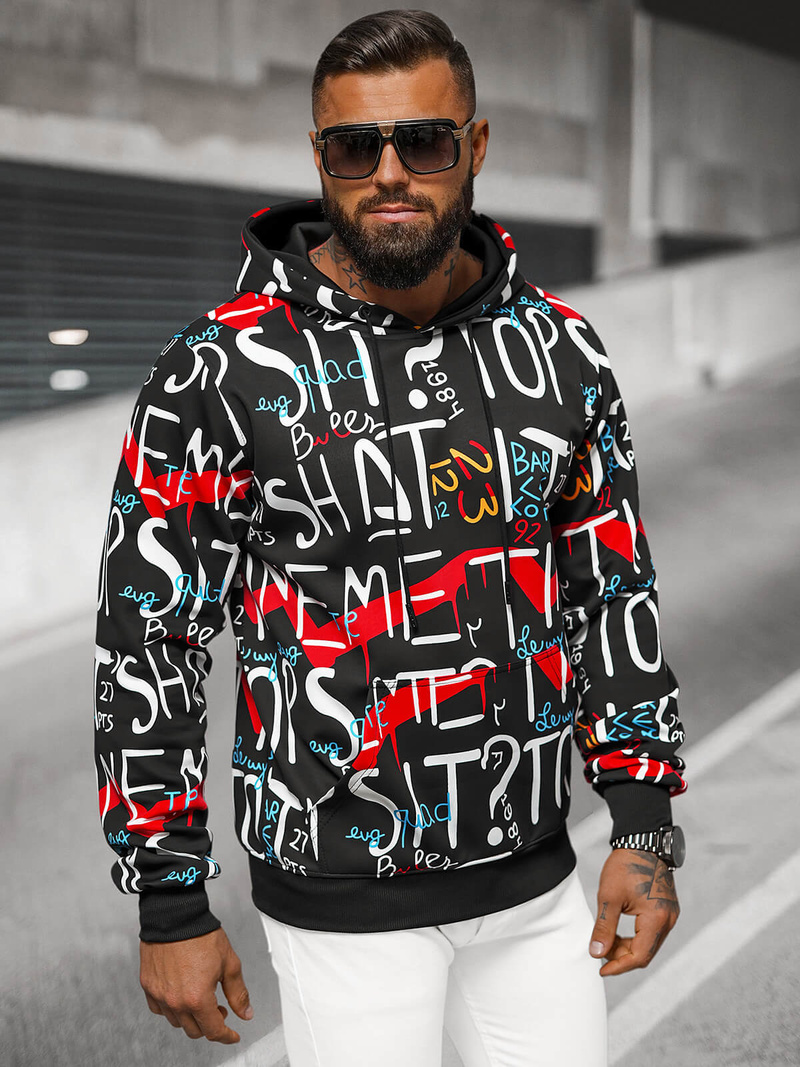 Vīriešu džemperis ar kapuci melns OZONEE JS/8B1233/3