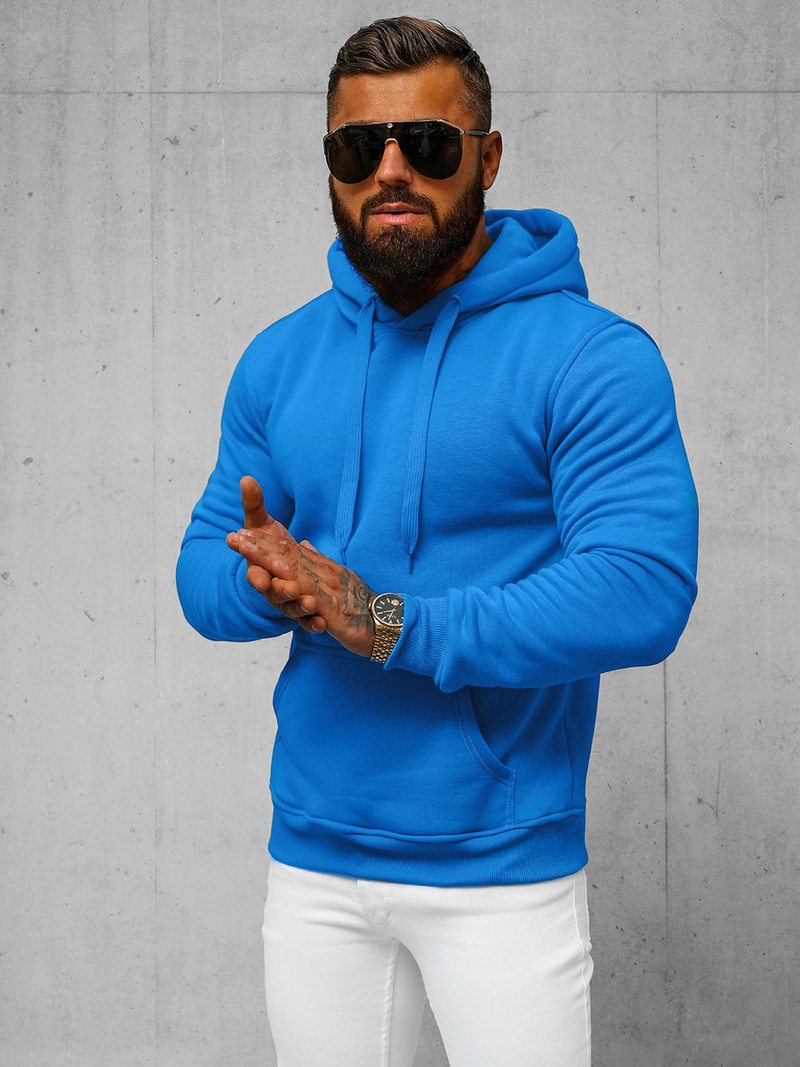 Vīriešu džemperis ar kapuci debesu zils OZONEE JS/2009Z