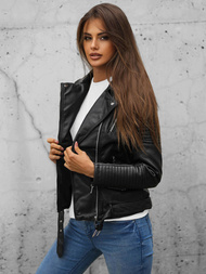 Sieviešu ādas jaka melna OZONEE JS/11Z8009Z