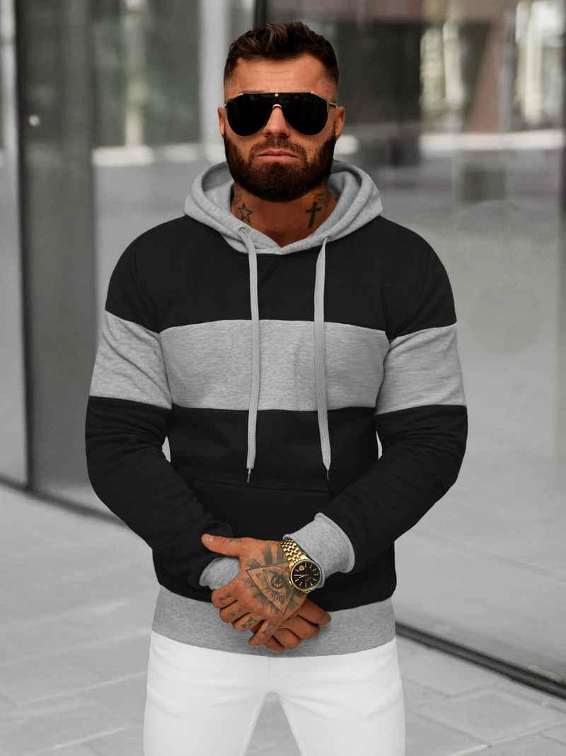 Vīriešu džemperis ar kapuci melna OZONEE JS/8B1313/3