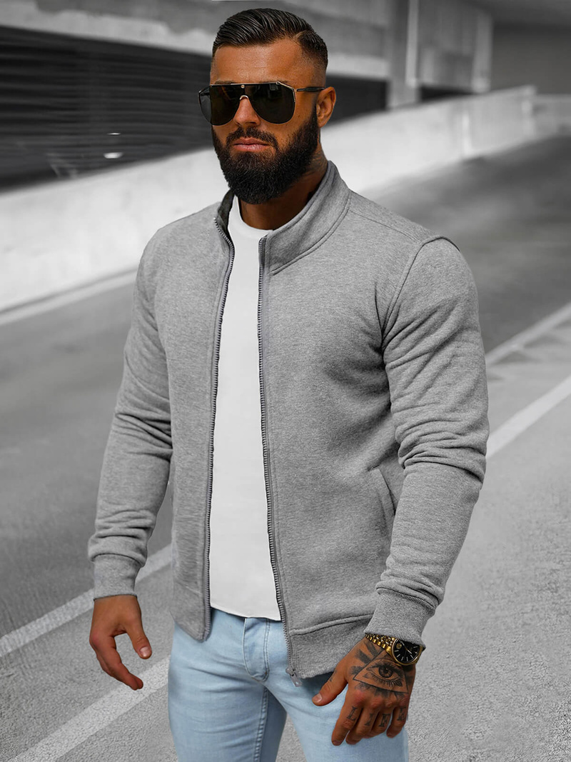 Vīriešu džemperis ar rāvējslēdzēju pelēks OZONEE JS/2002Z