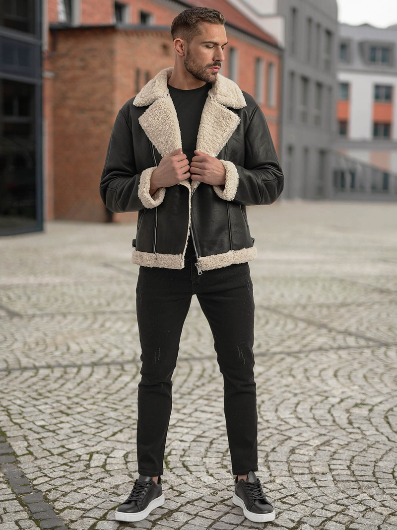 Vīriešu ādas virsjaka melna OZONEE JS/11Z8273