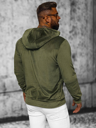 Vīriešu velūra džemperis ar kapuci haki OZONEE JS/8B1168/29