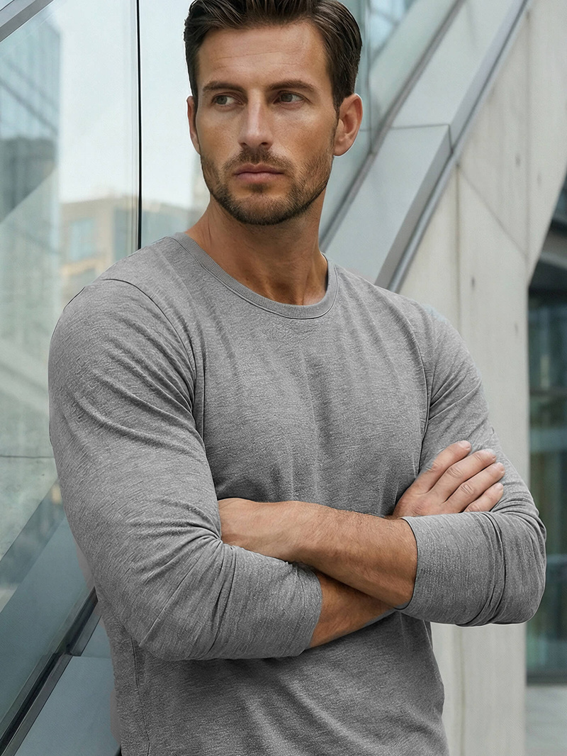 Vīriešu t-krekls ar garām piedurknēm grafīta OZONEE JS/2088Z