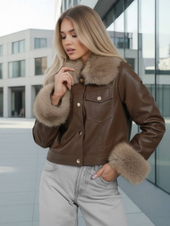Sieviešu ādas jaka šokolāde OZONEE JS/61M8513/158