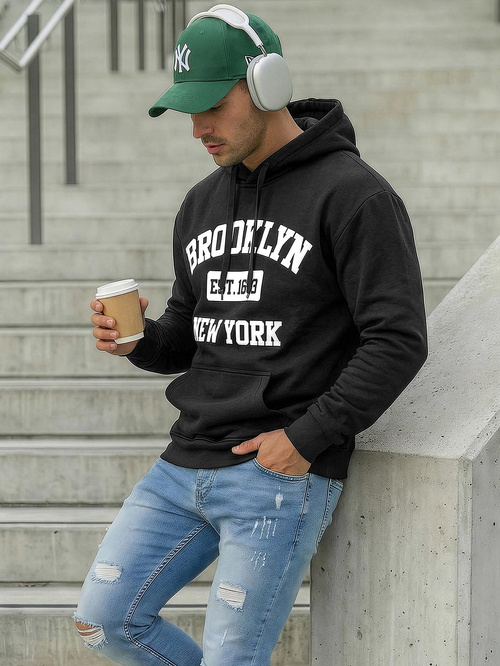 Vīriešu džemperis ar kapuci melna OZONEE JS/8B1767/3Z