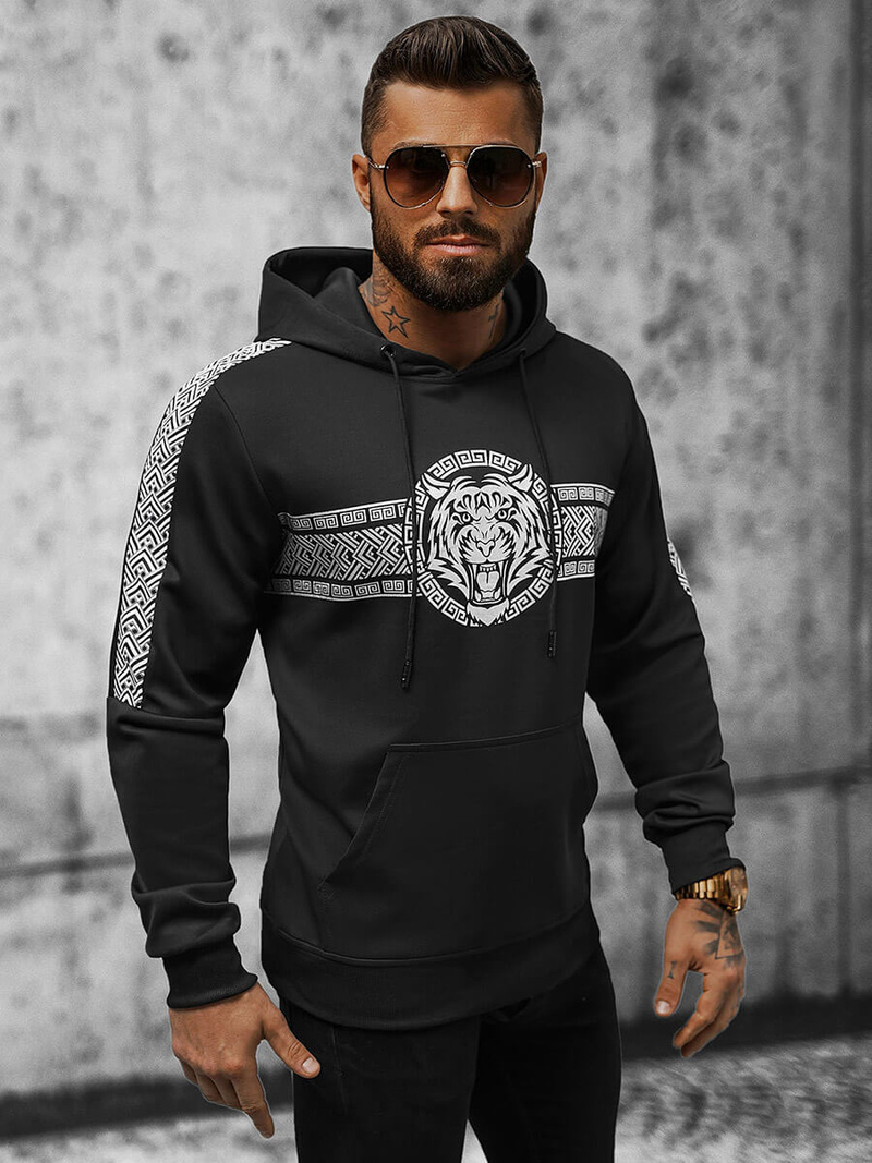 Vīriešu džemperis ar kapuci melna OZONEE JS/8B996/3