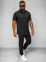 Vīriešu krekls ar īsām piedurknēm melns OZONEE O/Y972T