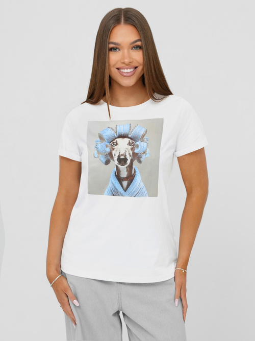 Sieviešu t-krekls balti-pelēks OZONEE JS/YJ77726