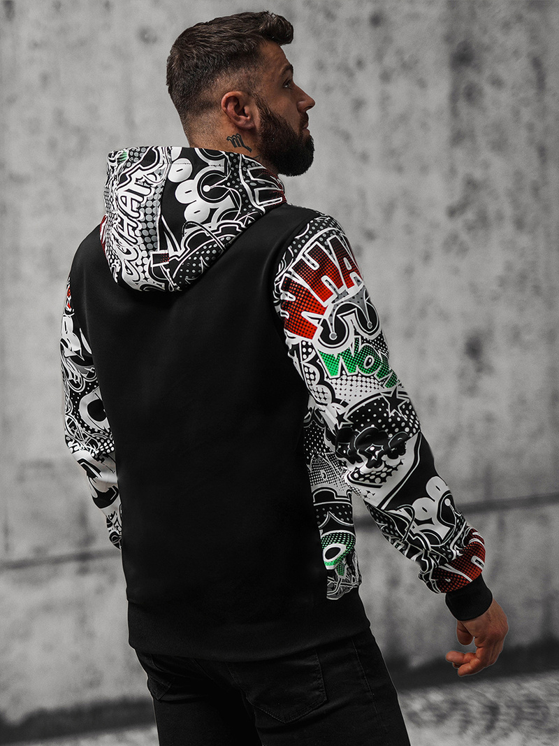 Vīriešu džemperis ar kapuci melns OZONEE O/B270