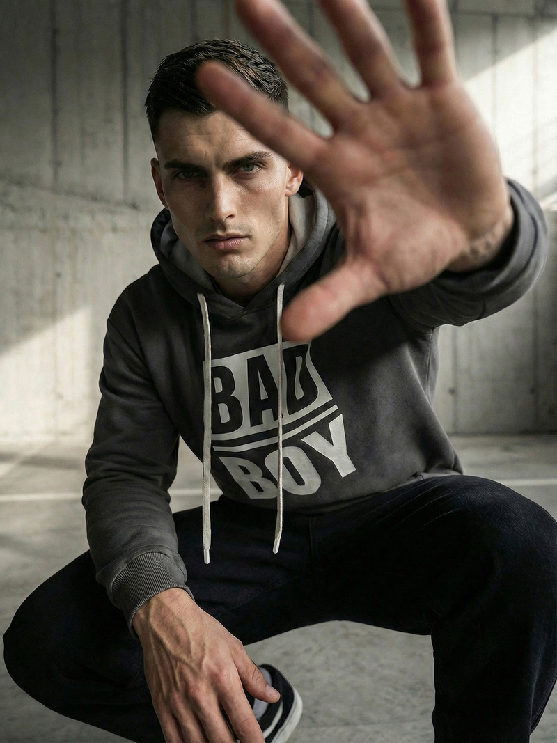 Vīriešu džemperis ar kapuci grafīta OZONEE JS/65B3909/5Z