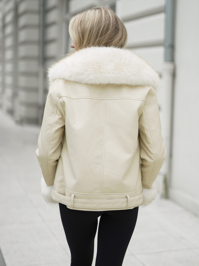 Sieviešu ādas jaka ecru OZONEE JS/61M8507/280Z