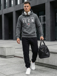 Vīriešu džemperis ar kapuci grafīta OZONEE JS/8B1737/5