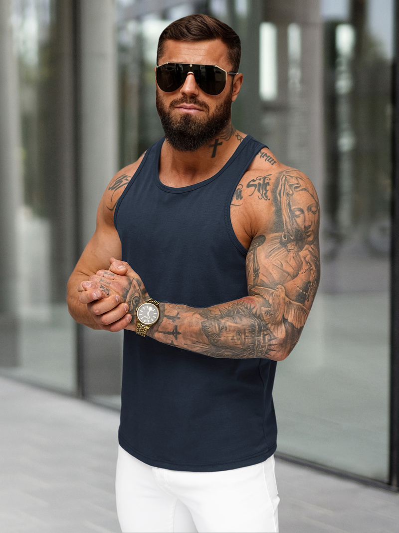 Vīriešu t-krekls bez piedurknēm tumši zila OZONEE JS/99002Z