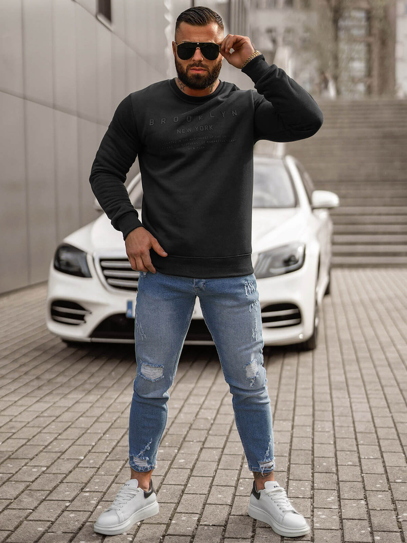 Vīriešu džemperis melns OZONEE JS/8B1360/3