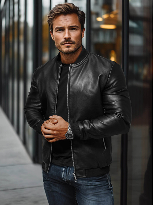 Vīriešu ādas virsjaka melna OZONEE JS/11Z8106Z