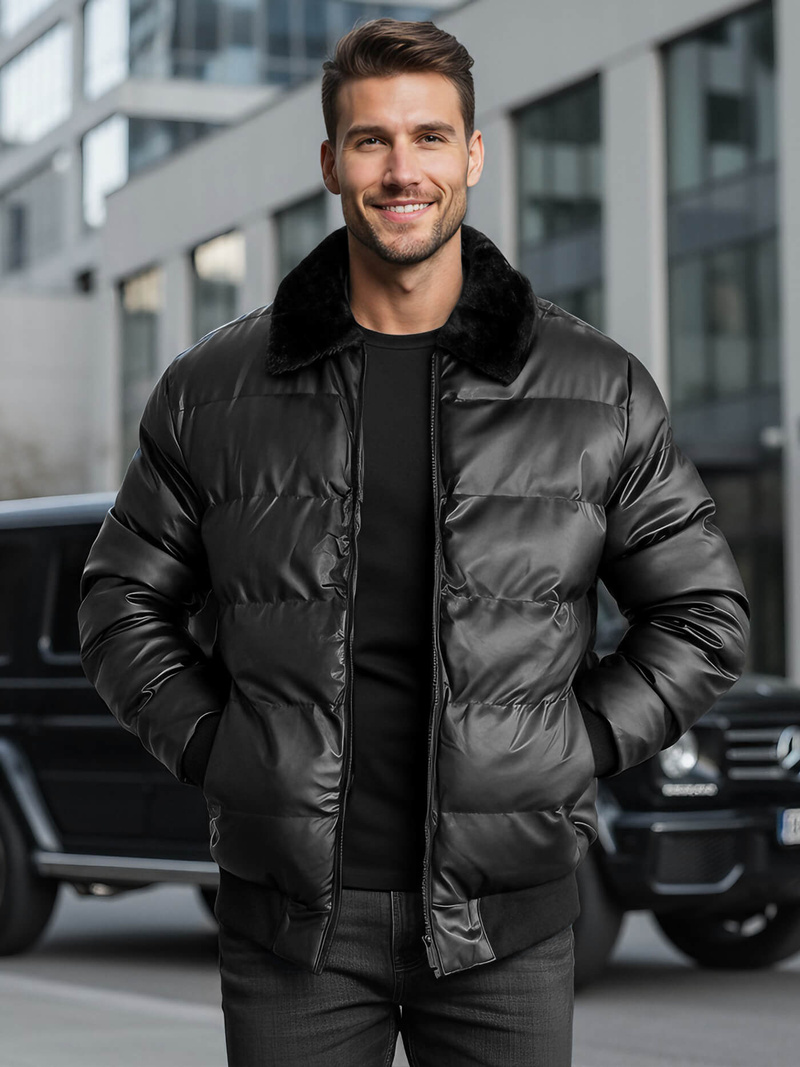 Vīriešu ādas virsjaka melna OZONEE O/M795Z