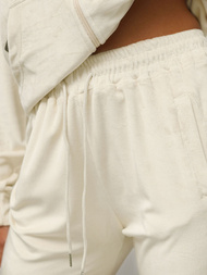 Sieviešu velūra treniņtērpa komplekts ecru OZONEE JS/8C1176/155Z