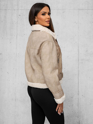 Sieviešu ādas jaka smilšu OZONEE O/81331Z