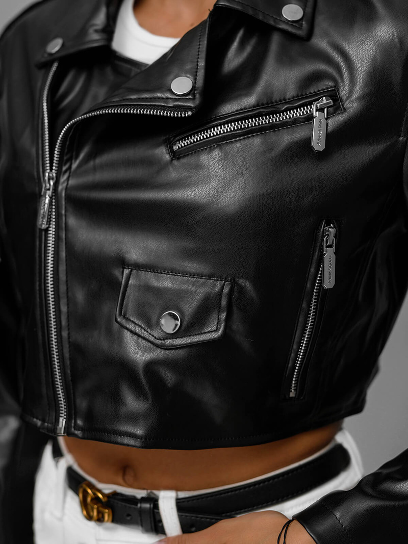 Sieviešu ādas jaka melna OZONEE JS/11Z8189Z