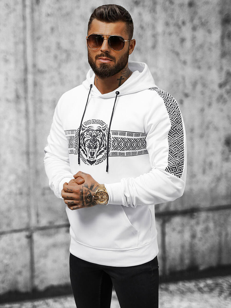 Vīriešu džemperis ar kapuci balta OZONEE JS/8B996/1