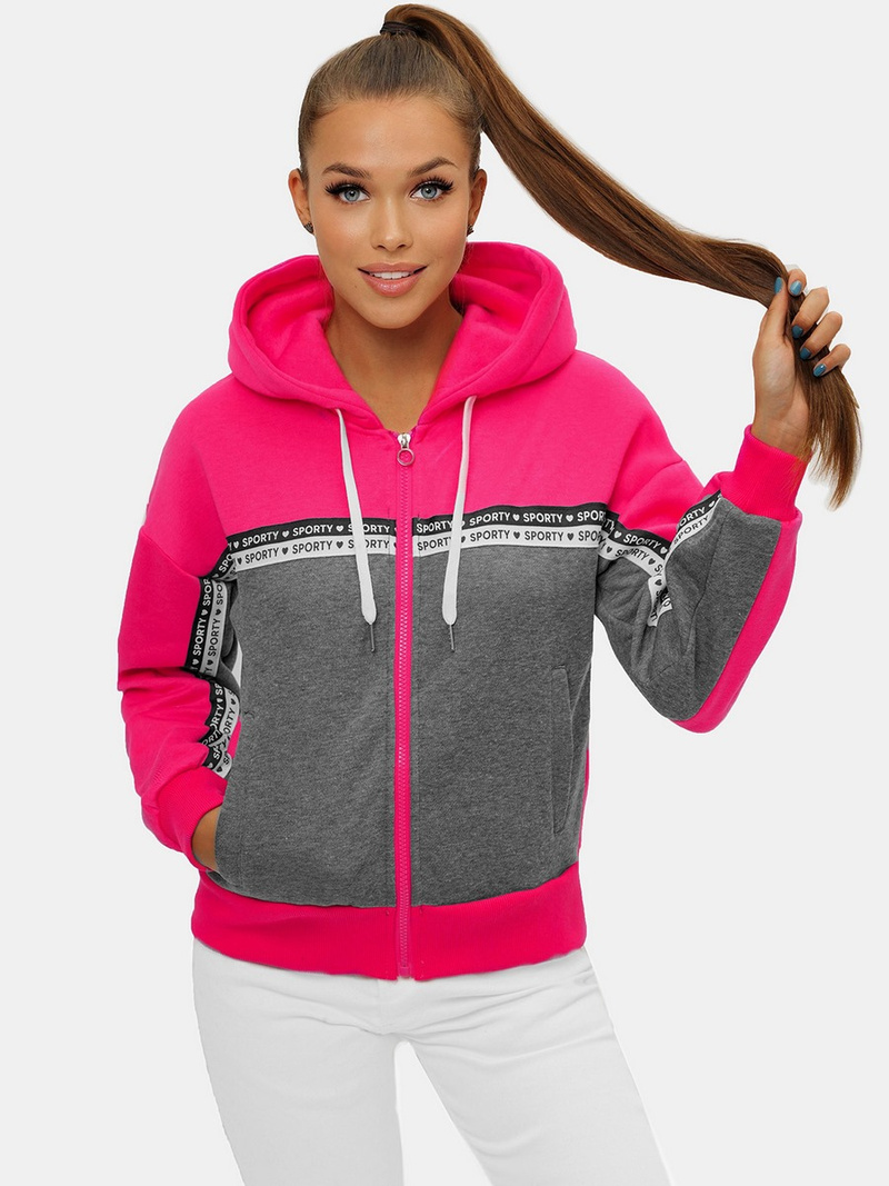 Sieviešu jaka ar kapuci rozā-pelēks OZONEE JS/B26044Z