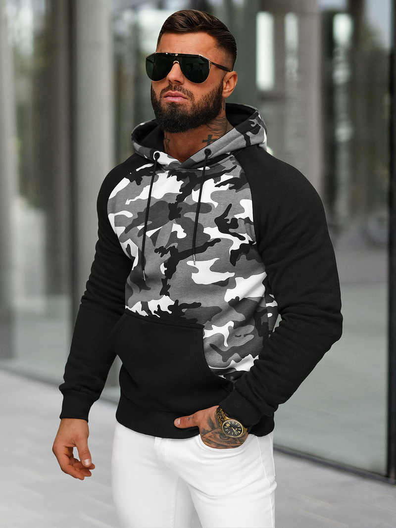 Vīriešu džemperis ar kapuci pelēka OZONEE JS/8B158/2