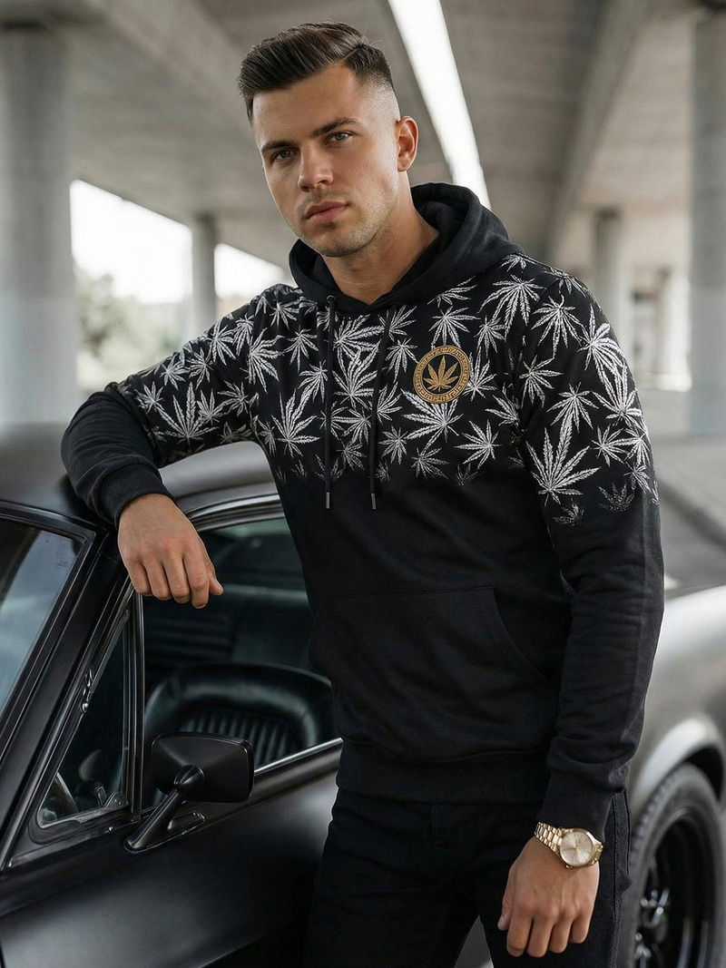 Vīriešu džemperis ar kapuci melns OZONEE O/B272Z