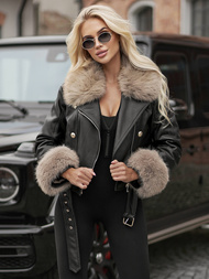 Sieviešu ādas jaka melni-smilšu OZONEE JS/61M8512/392BZ