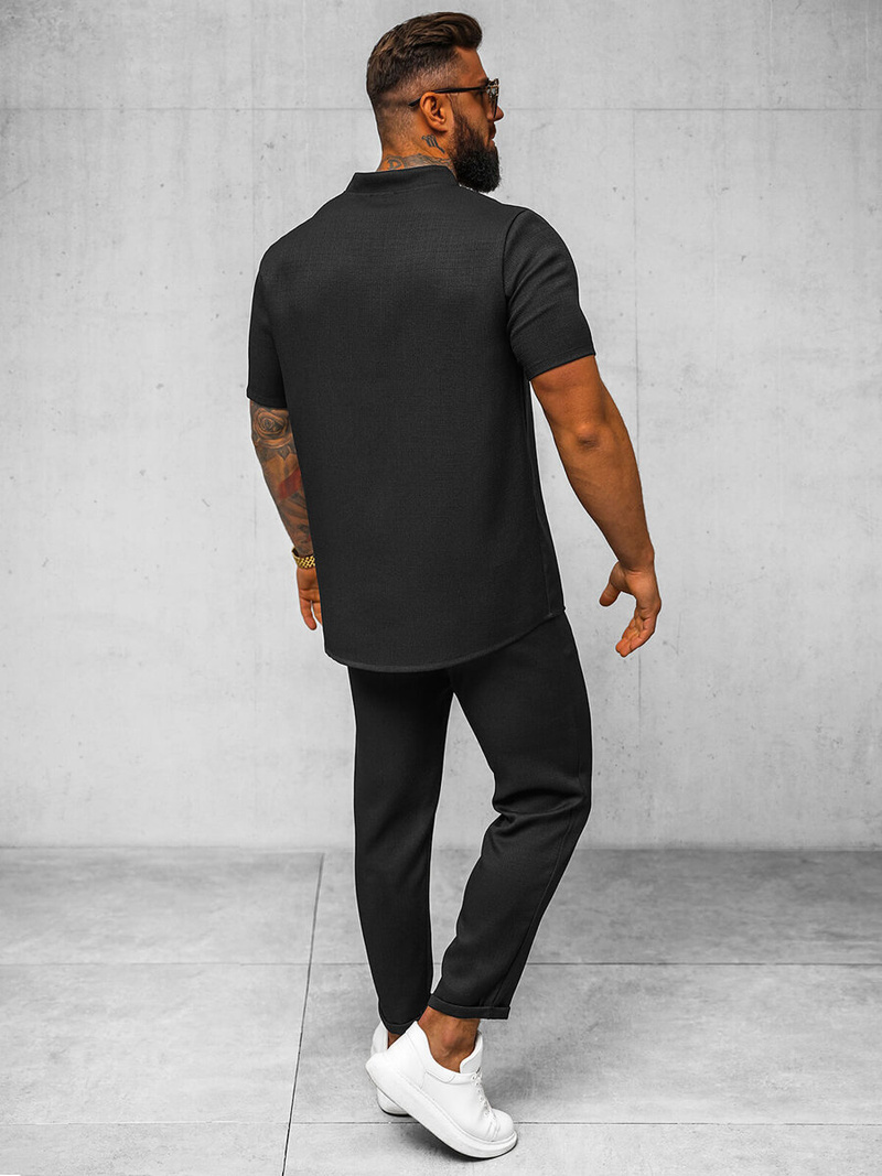 Vīriešu krekls ar īsām piedurknēm melns OZONEE O/Y972T