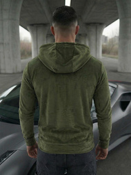 Vīriešu velūra džemperis ar kapuci haki OZONEE JS/8B1168/29Z