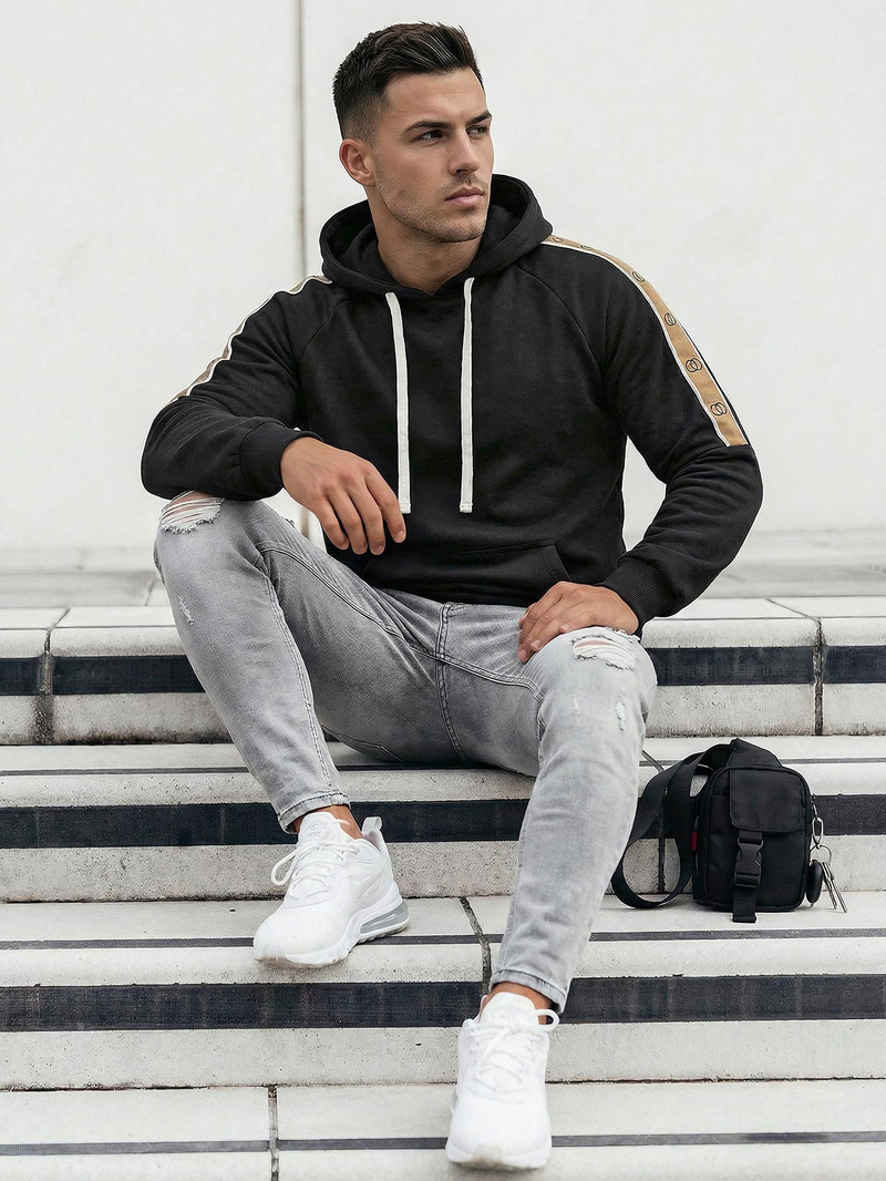 Vīriešu džemperis ar kapuci melna OZONEE JS/8B1730/3Z