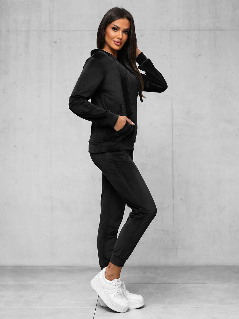 Sieviešu velūra treniņtērpa komplekts melns OZONEE JS/35C1612/3