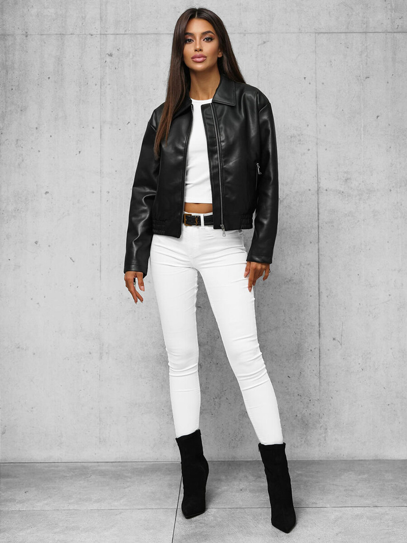 Sieviešu ādas jaka melna OZONEE O/G116Z