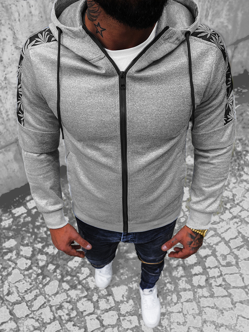 Vīriešu džemperis ar kapuci pelēka OZONEE JS/B8120