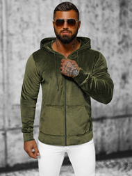 Vīriešu velūra džemperis ar kapuci haki OZONEE JS/8B1168/29