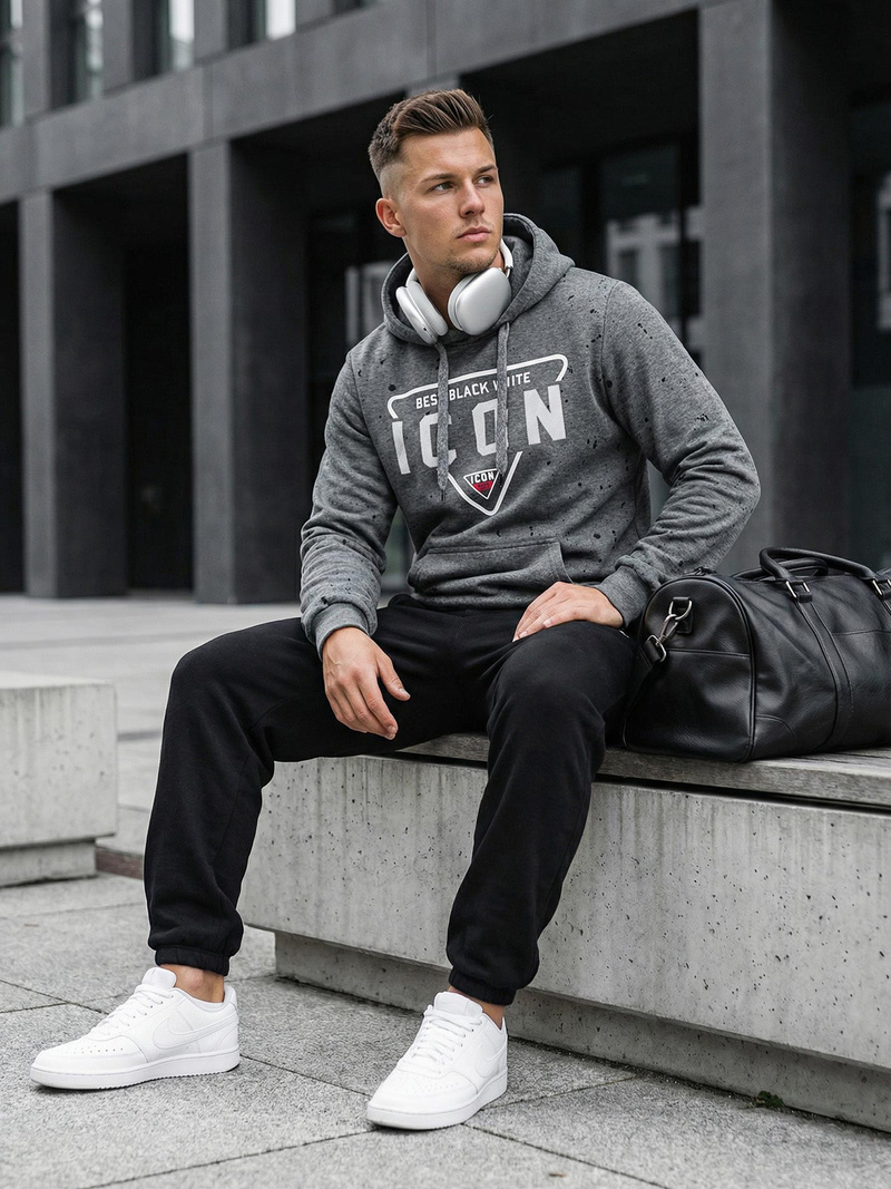 Vīriešu džemperis ar kapuci grafīta OZONEE JS/8B1737/5