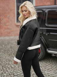 Sieviešu ādas jaka melna OZONEE JS/11Z8256Z