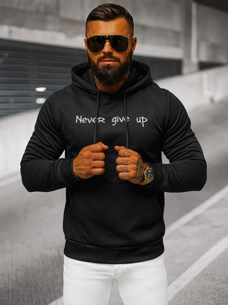 Vīriešu džemperis ar kapuci melna OZONEE JS/27B6512/3