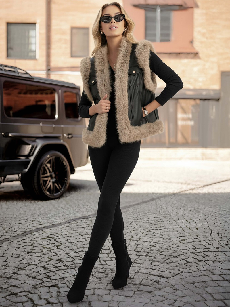 Sieviešu ādas veste melna OZONEE JS/61M8516/392