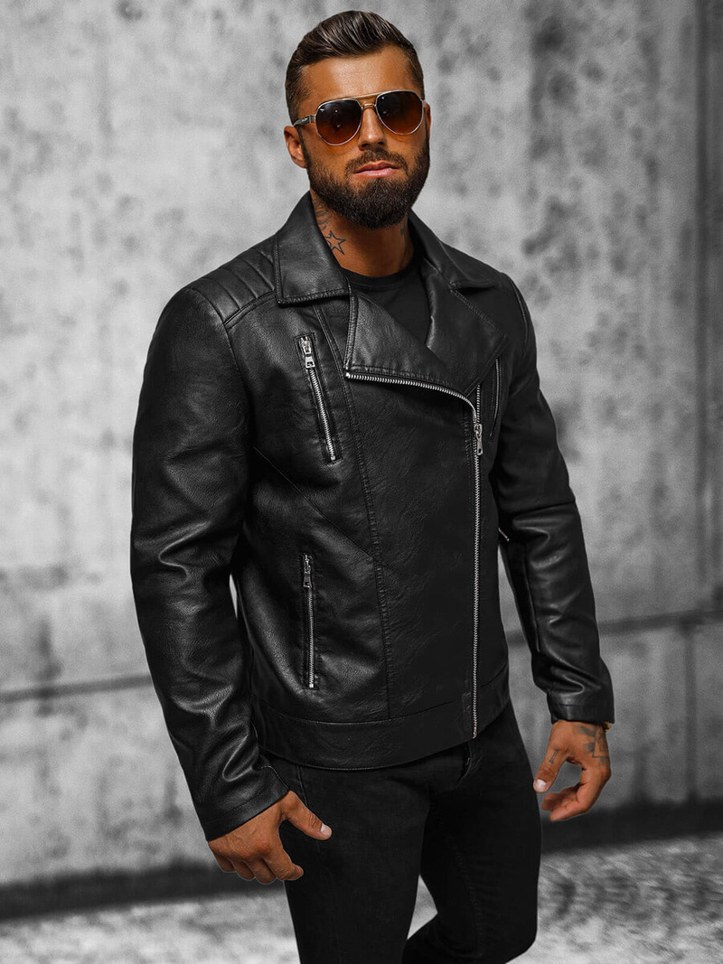 Vīriešu ādas virsjaka melna OZONEE JS/11Z8067