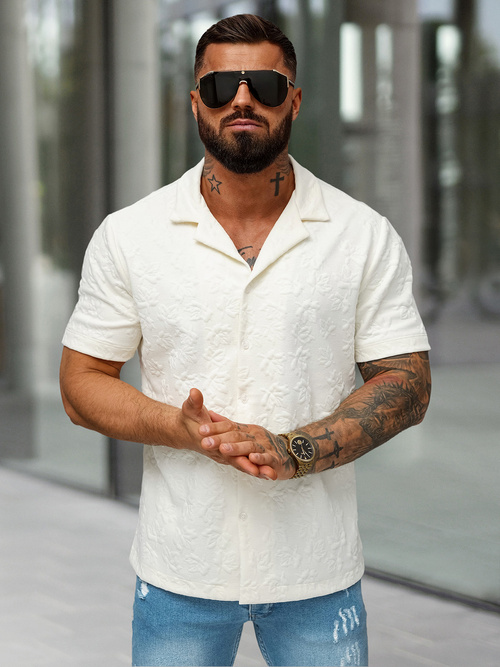 Vīriešu krekls ar īsām piedurknēm ecru OZONEE O/B2258