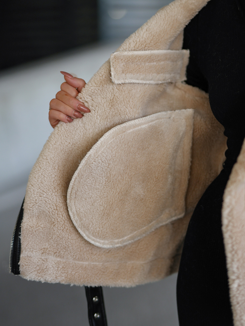 Sieviešu ādas jaka melni-smilšu OZONEE JS/11Z8177Z