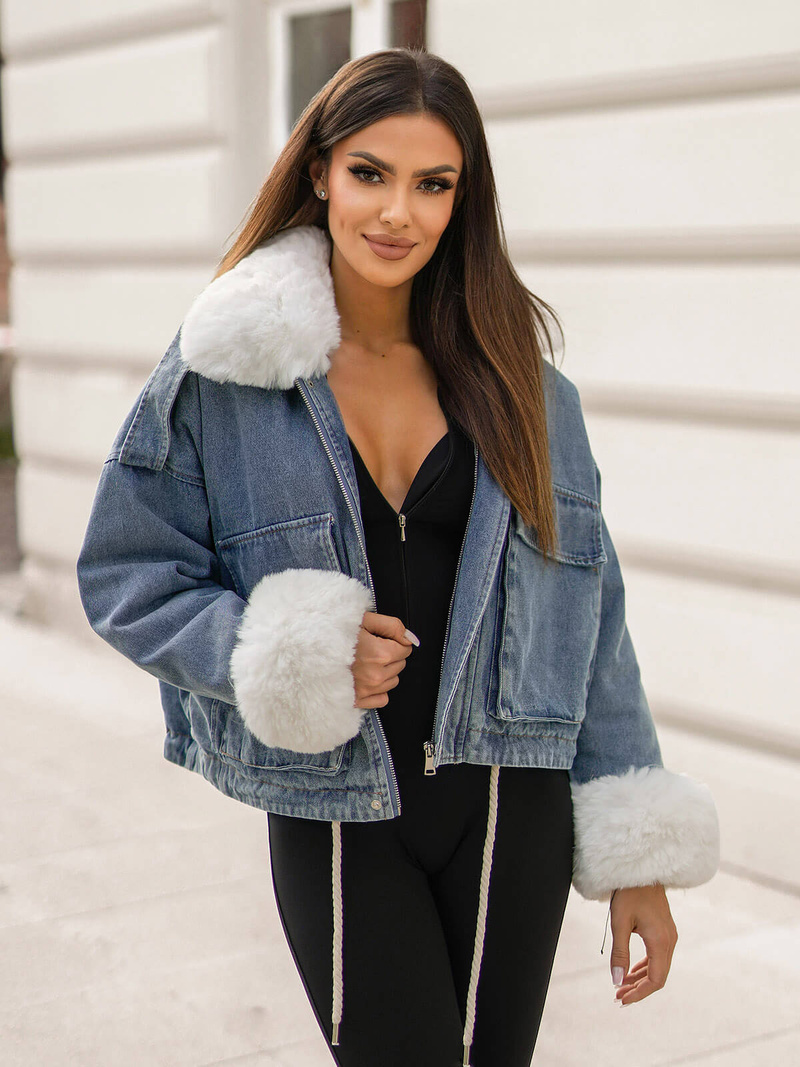 Sieviešu džinsu jaka debesu zila OZONEE JS/11Z8219