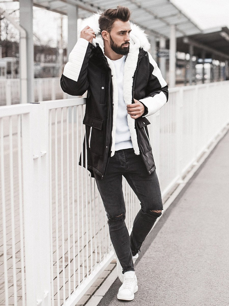 Vīriešu parka melni-balta OZONEE O/5832Z