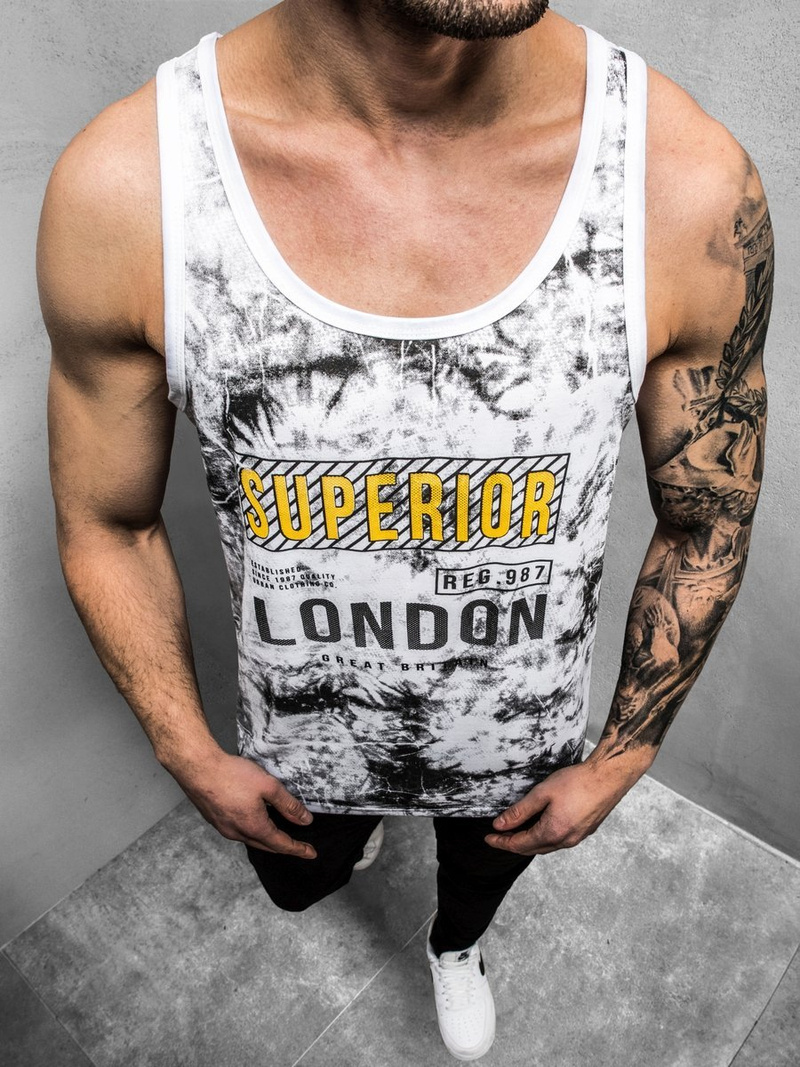 Vīriešu T-krekls bez piedurknēm balts OZONEE JS/SS11037Z